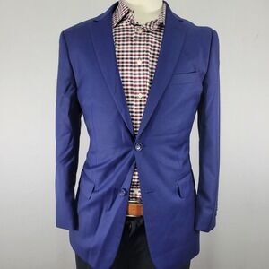 Mantoni Mens Sport Coat Blazer Two Button Nopleat Blue Twill Super Fine Wool 40R